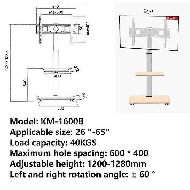 40Kgs Lcd Vertical Tv Brackets Mobile Stand Or Trolley For 26"-65" Teion