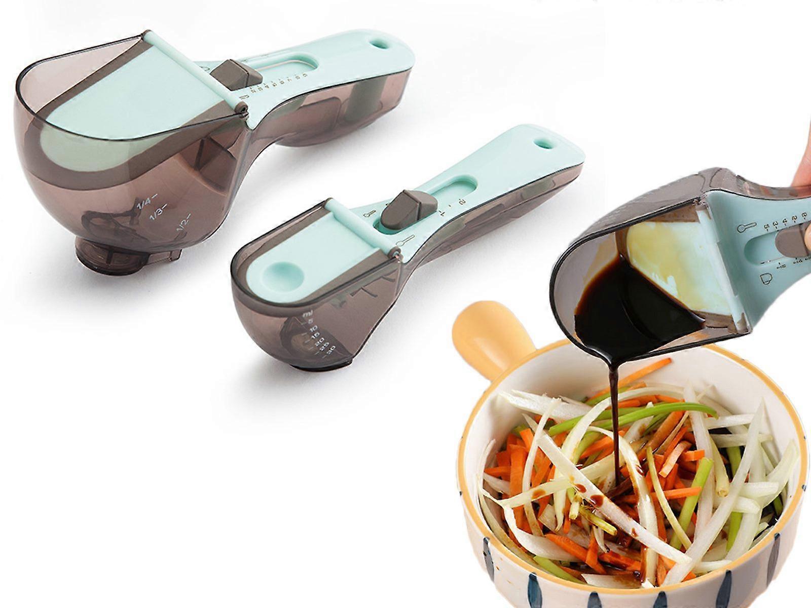 2Pcs Adjustable Measuring Spoons Kitchen Cup Plastic Scale Baking Tools