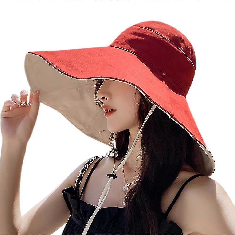 Sun Protection Wide Brim Hat Sun Hat Foldable Bucket Hat Red