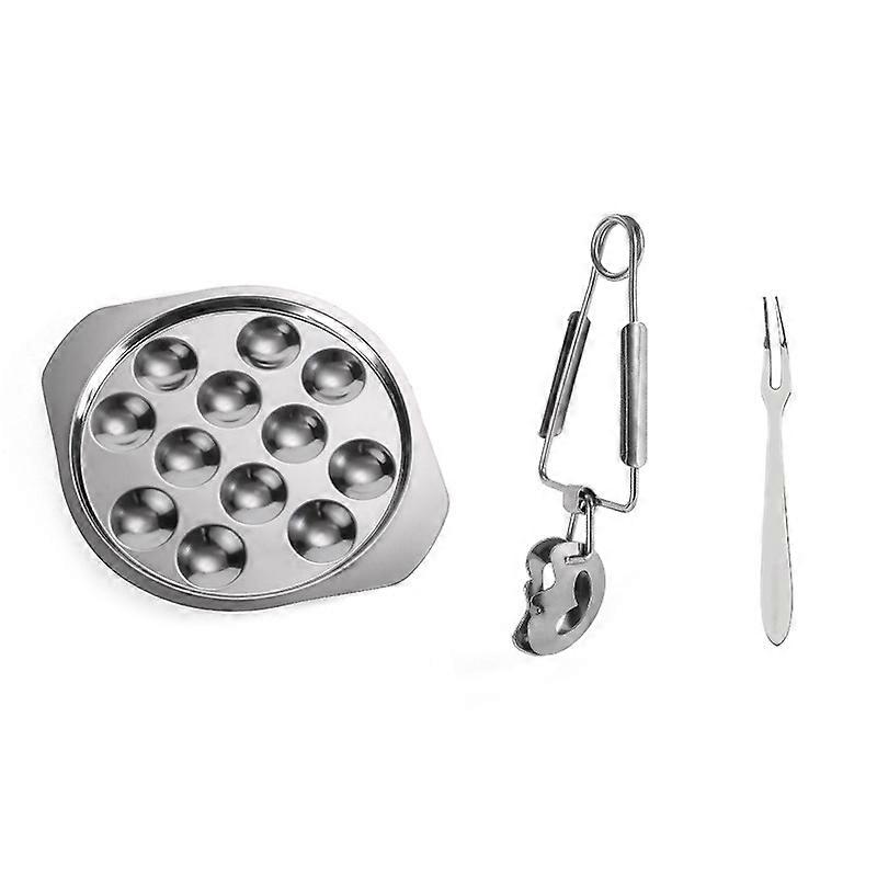 ZK-12 Holes Stainless Steel Flat Snail Dish Divider Silver(three piece suit)