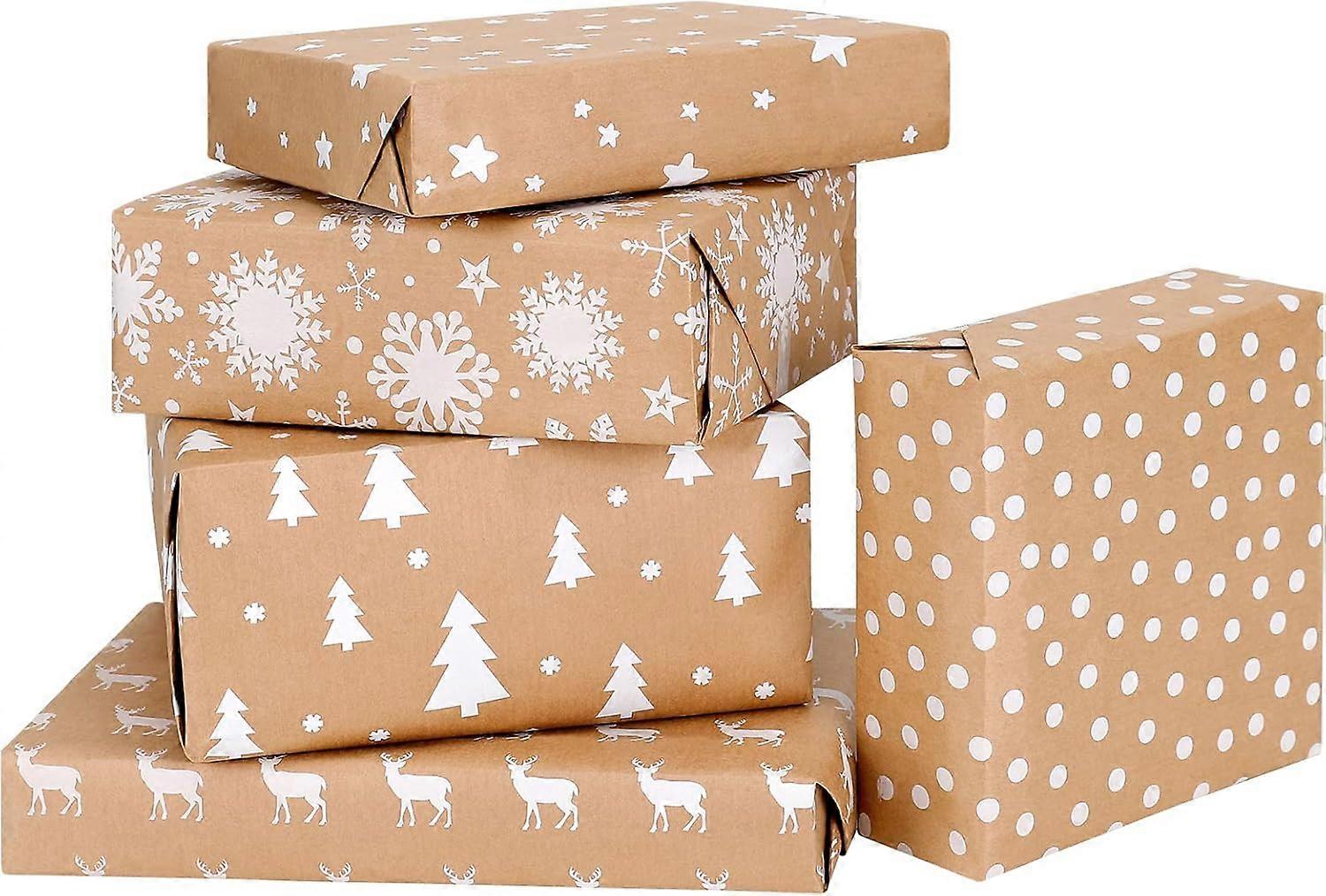 Christmas Wrapping Paper - 5 x Folded Sheets, Recyclable Gift Wrap 87cm x 60cm