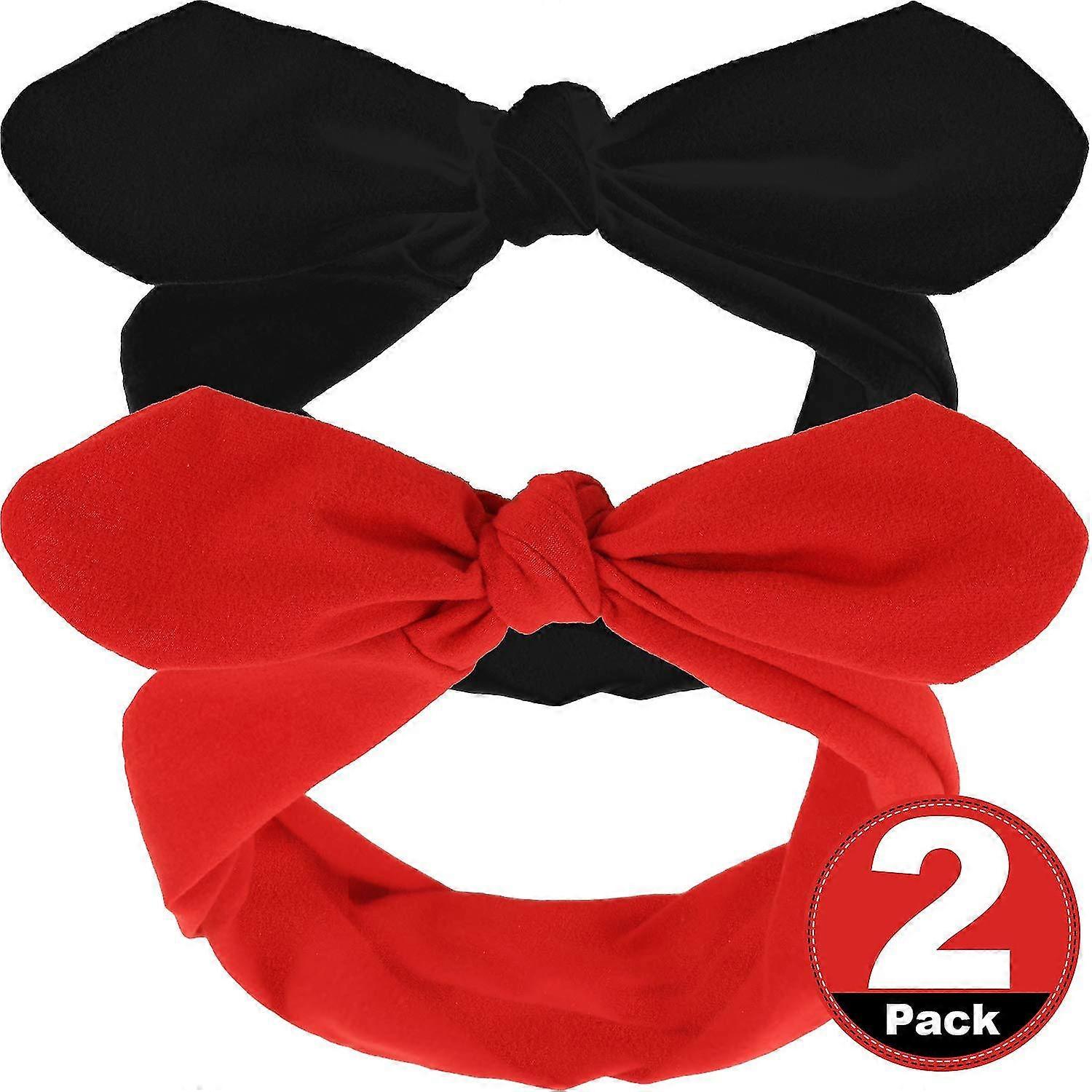 2 Pieces Retro Headbands Red Black Hair Band Vintage Wire Headband Rabbit Ear Bow Headband Headwrap Compatible With Girls And Women