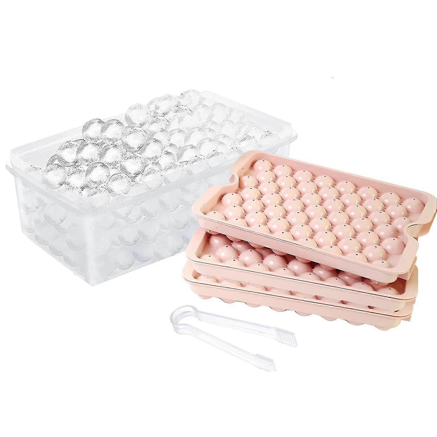 Round Ice Cube Tray With Lid And Bin,sphere Ice Cube Mold For Circle Ice Cube Trays (3 Ice Trays Wi