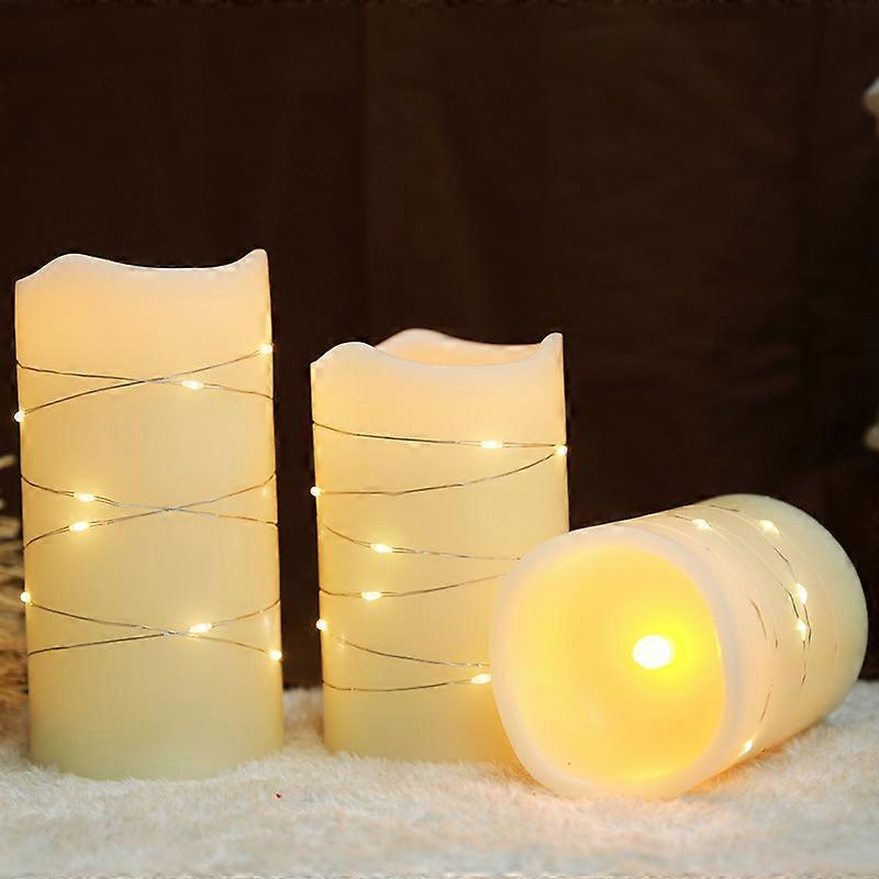 LED real wax candles with remote control, timer function, paraffin, flameless, battery powered, white 3 pieces