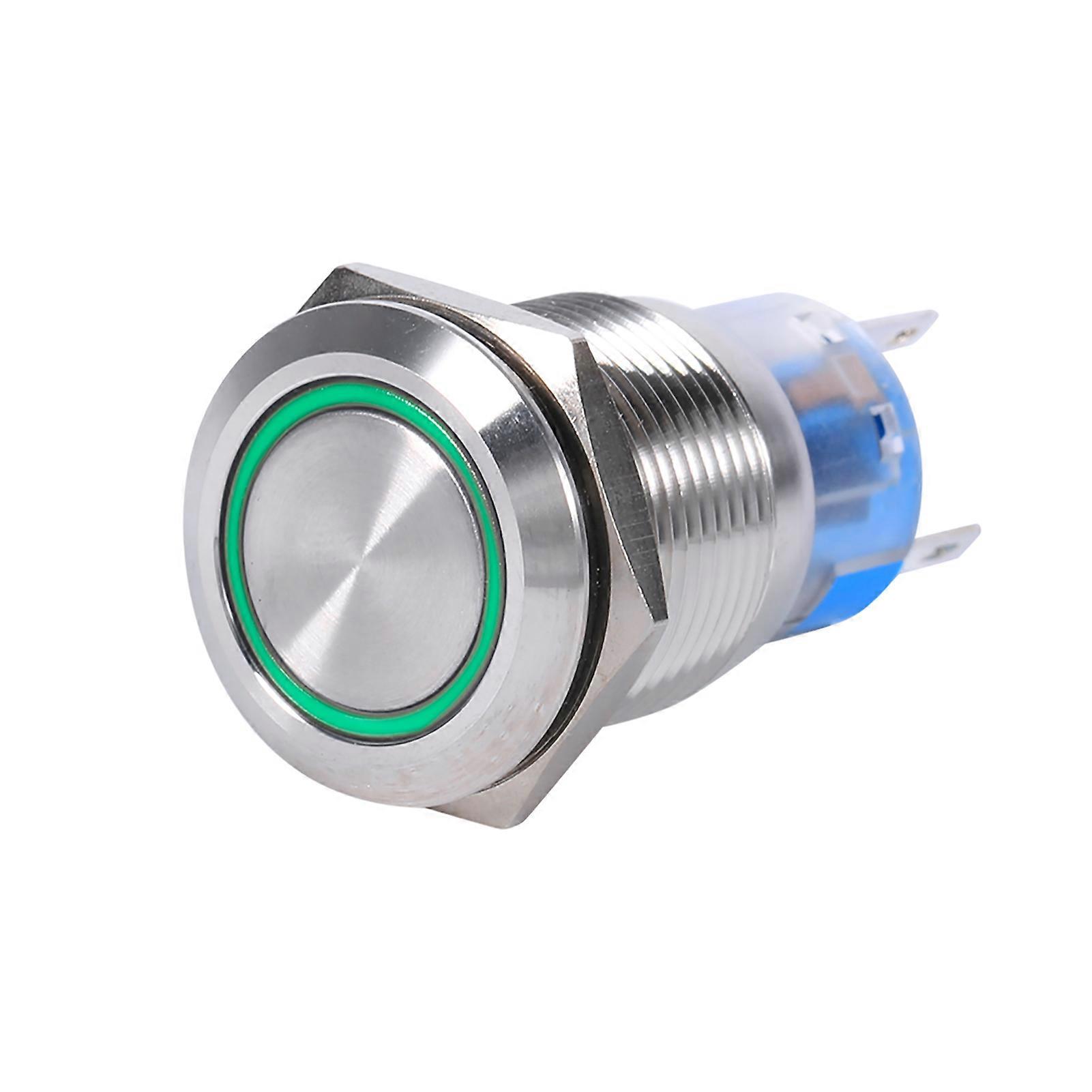 19mm 12-24V Waterproof Stainless Selflocking Latching Push Button Switch Green LED