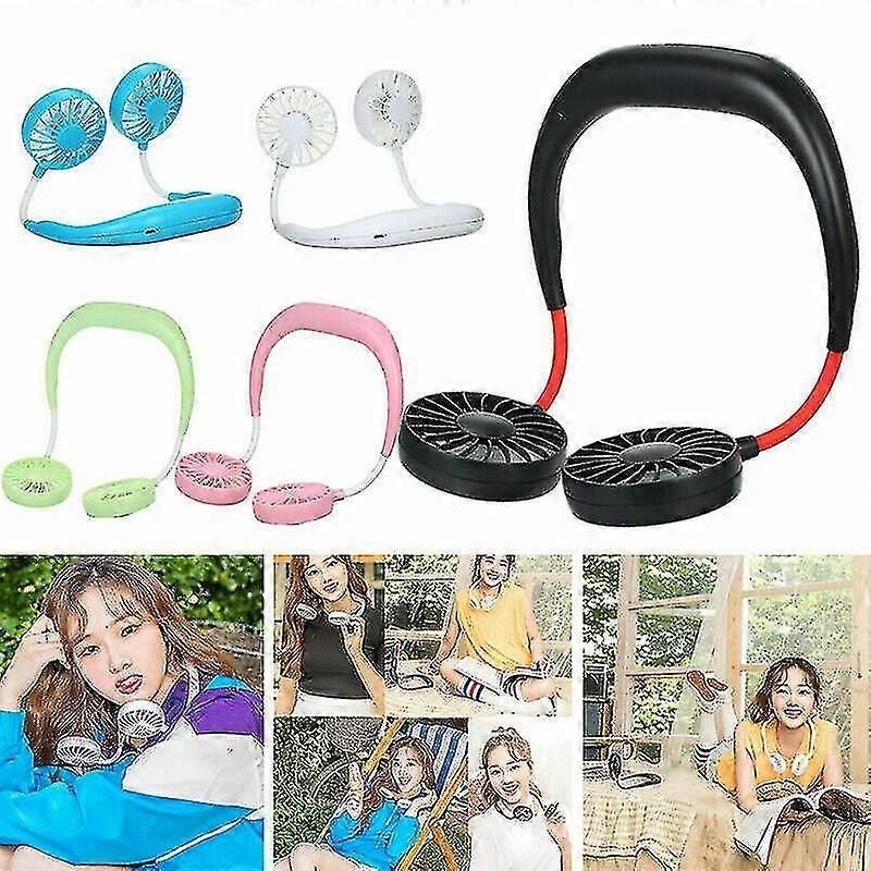 Portable Folding Neckband Fan Lazy Hand Free Neck Hanging Fan Usb Rechargeable(blue)