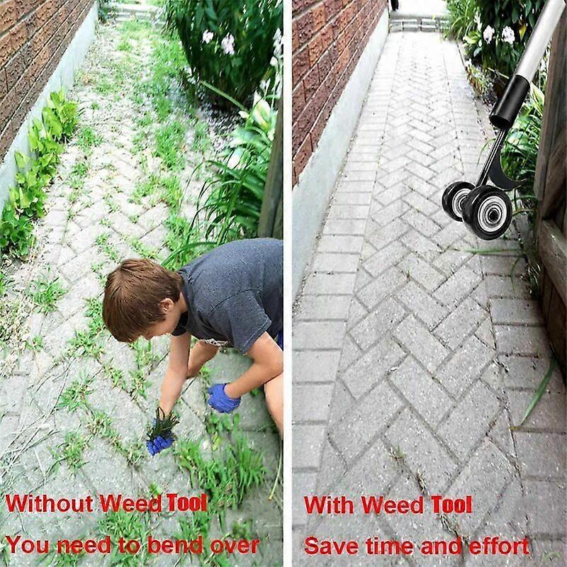 Hook Weeding Tool, Adjustable Long Handle Patio Weeding Tool with Wheeled Weed Puller, Weeding Tools for Garden, No-Knee Weeding Tool