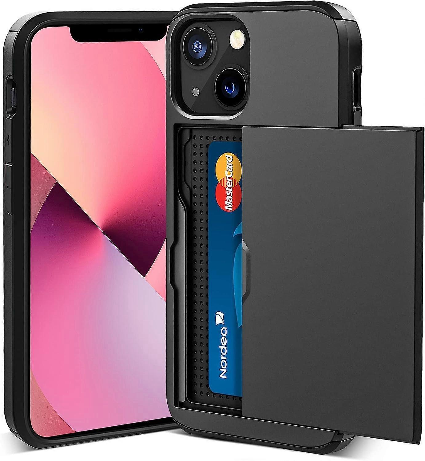 Compatible with iPhone 13 Case Shockproof Wallet Case  Black