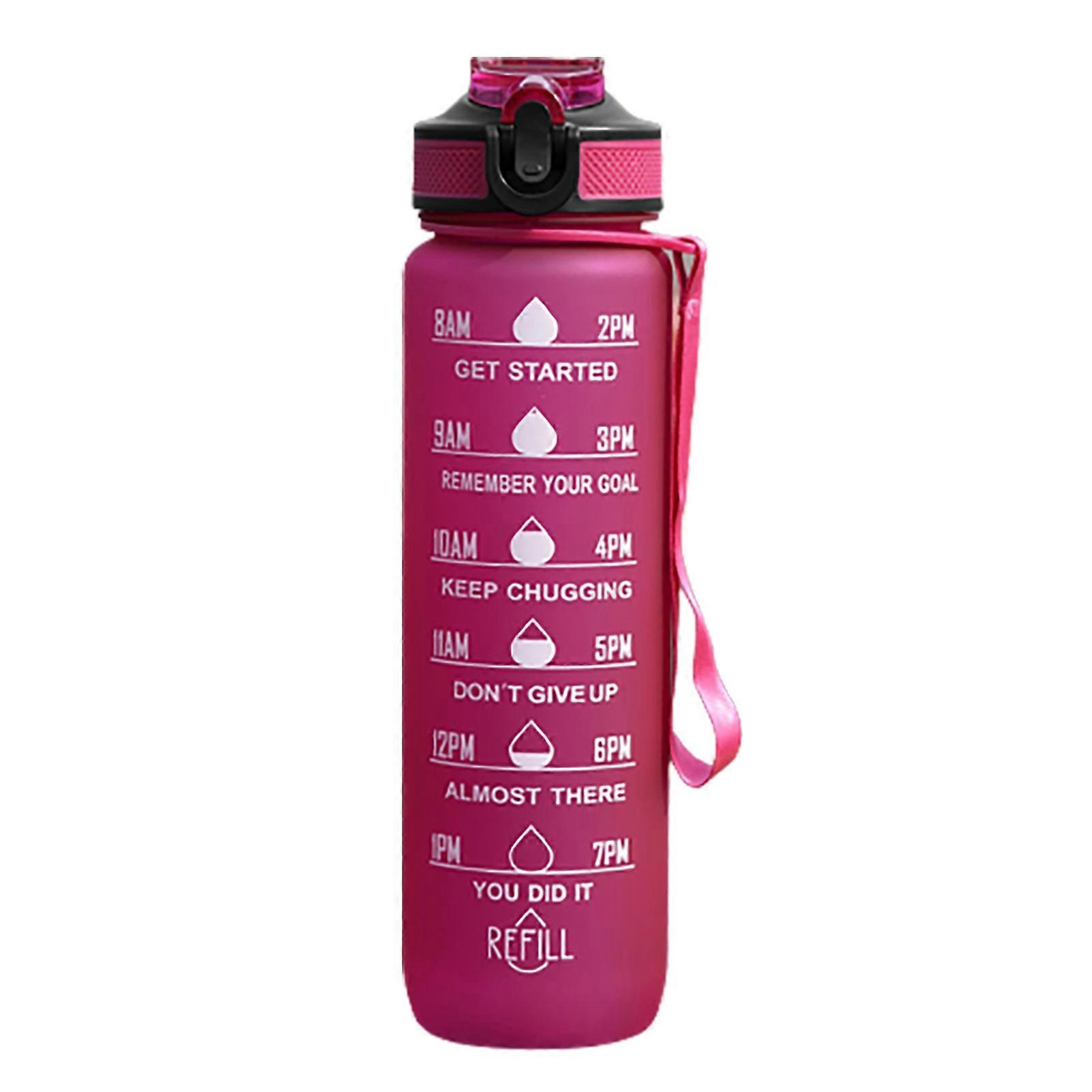 1000ml Water Cup Food Grade Leakproof Large Capacity with Time Marker Lanyard Design Dust-proof Motivational Sports Water Bottle with Straw Office Sup