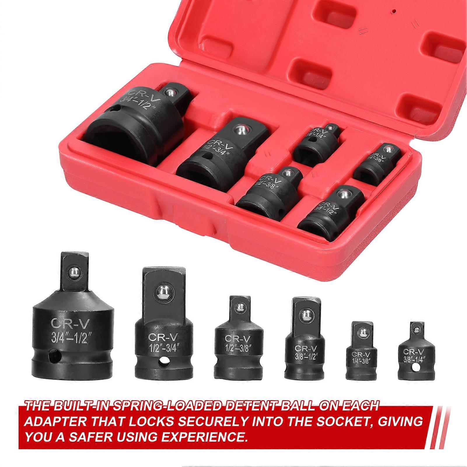 6Pcs Impact Adapter Reducer Set Socket Convertor Adapter 1/4inch 3/8inch 1/2inch 3/4inch for Impact Driver Conversions with Box