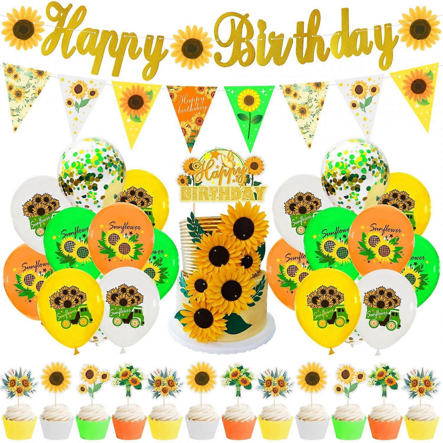 Balloon set for parties with a sunflower motif