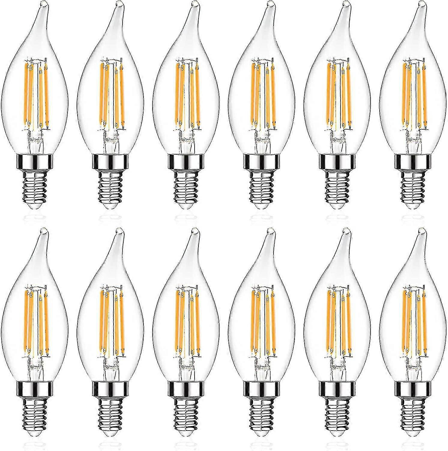 E12 Candelabra Led Light Bulb, Flame Tip Decorative Led Filament Candle Bulb, E12 Base, Non-dimmable, Pack Of 12-dwdz  