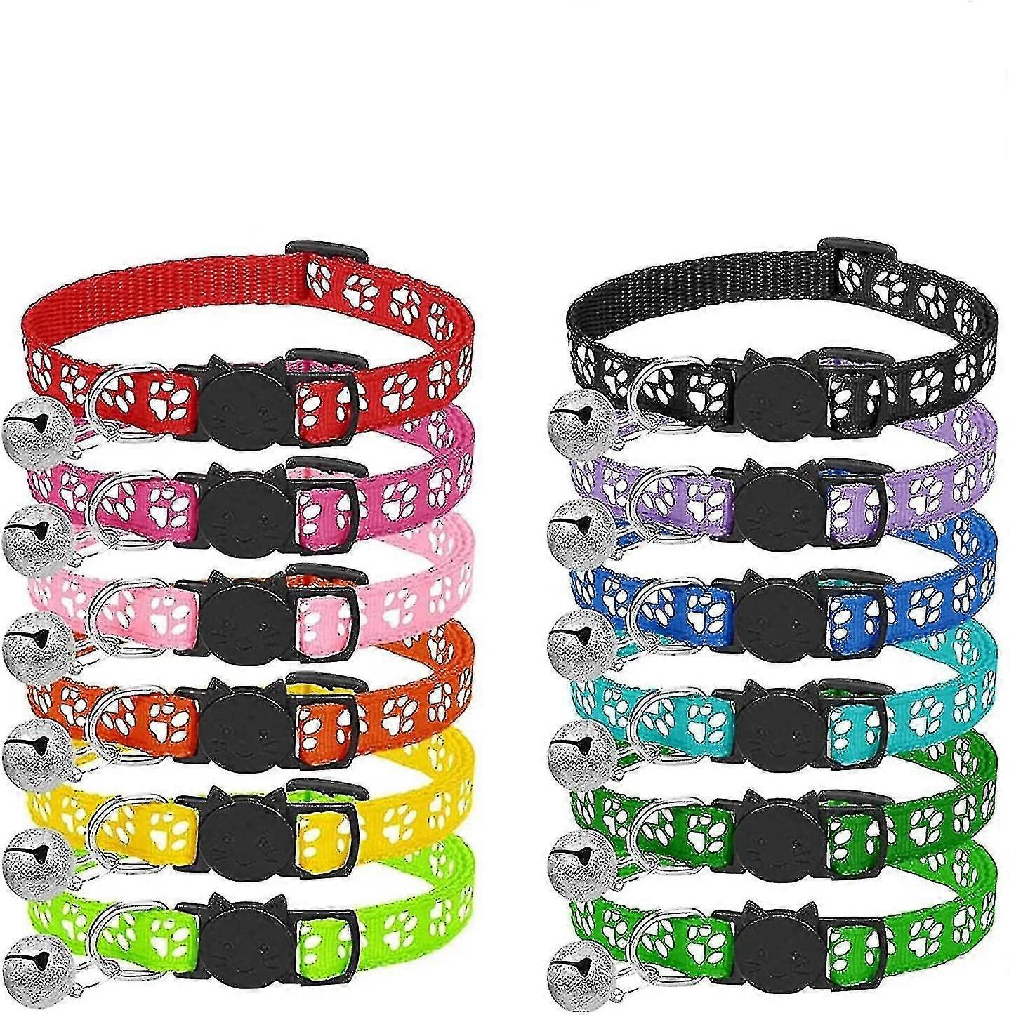 Cat Collar, 12pcs Anti Strangulation Cat Collar Kitten Collar With Reflective Strap And Bell, Adjustable Range 19-32cm