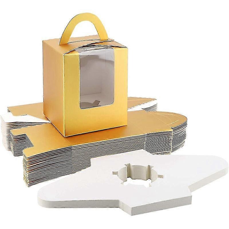 Dessert Box Kraft Cupcake Boxes, Single Cupcake Carrier with Window Insert and Handle, Kraft Pastry