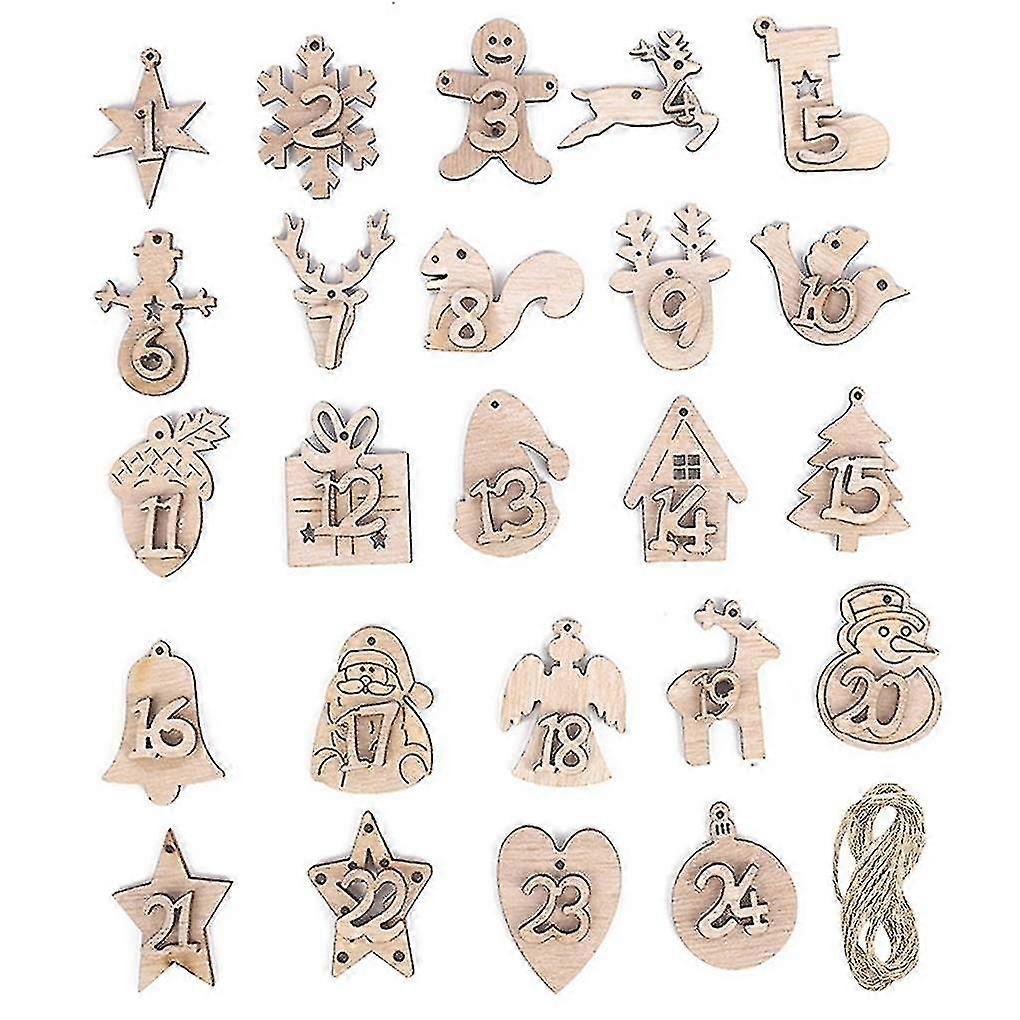 Christmas Calendar Pendant Advent Calendar Wooden Number 1-24
