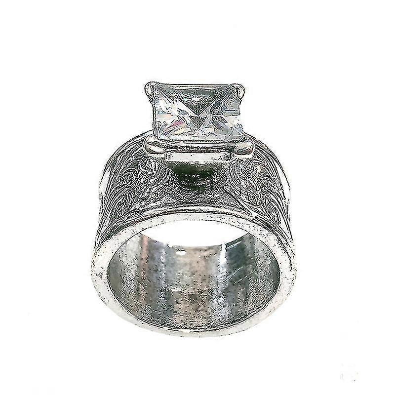 Vintage Distressed Pattern Set White Zircon Ring - Simple Pattern Set White Zircon Silver Plated Ring