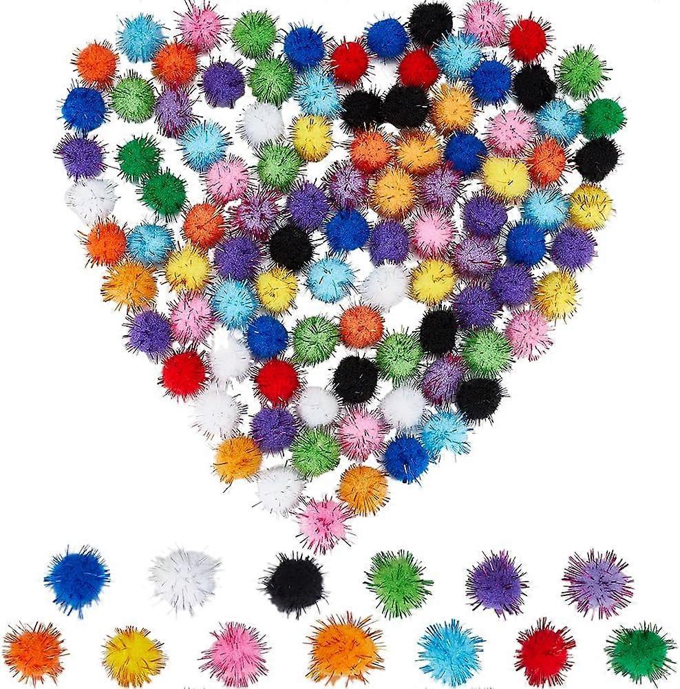 130Pcs Craft Pom Poms Bulk Pompom Balls 20mm Multicolor Fibre Soft Fluffy Round Fuzzy Tinsel Ball Glitters Cat Kitten Chase Pompoms for Crafts DIY Art