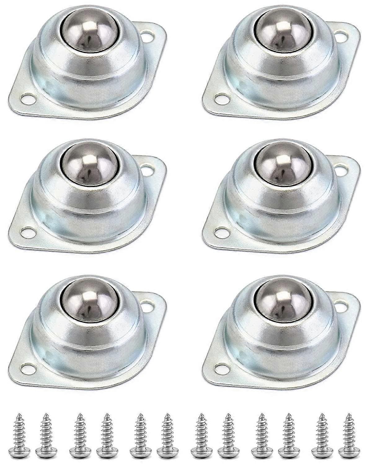 أسطوانة محمل نقل الكرة ، محامل كروية ، مع 12 مسامير ، للنقل ، الأثاث ، الكراسي المتحركة ، جميع الفولاذ الكربوني (الفضة) 6 قطع)