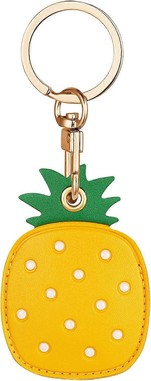 Airtag Keychain, Cute PU Cases for Apple AirTag, Portable Key Finder for Kids Pets Keys, [Access Control Key Ring] (Airtag Not Included) (Pineapple)