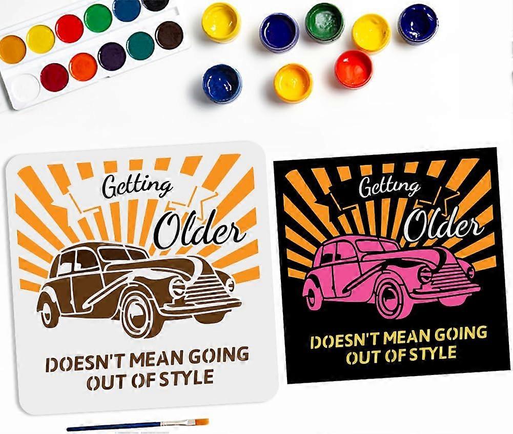 Retro Car Stencils Vintage Car and Getting Older Pattern 11.811.8inch Reusable Roadster Painting Stencil with Paint Brush for Wood Canvas Paper Fabric