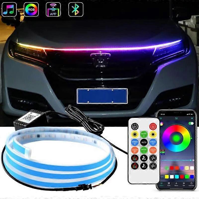 Car LED Hood Light Strip Symphony Multicolors 108 LED Engine Cover Daytime Running Atmospere Light for SUV By APP&Remote Control