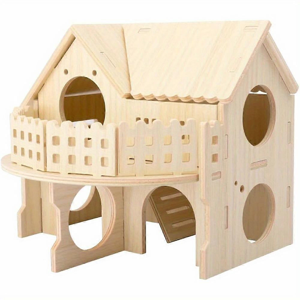 Cozy Wooden Hamster Hideaway - Double-Decker Playhouse For Small Pets, Ideal For Dwarf Gerbils & Mice