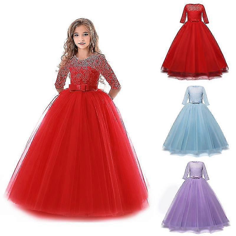 Mädchen Hochzeit Party Kleid Prinzessin Spitze Kleider Kinder Abend Weihnachten Langes Kostüm