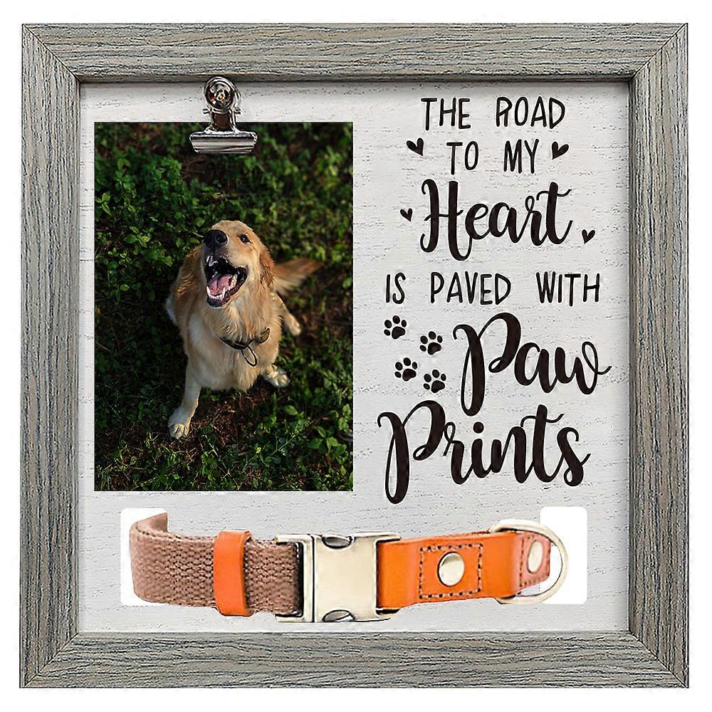 MDF Pet Photo Frames for Tabletop Display Square with Word Gray Paw Print 230x230mm