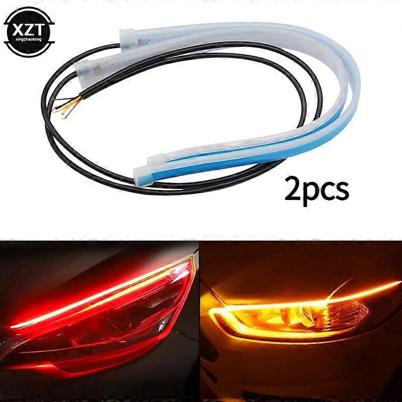 1pair Car LED DRL Ultra-thin Daytime Running Lights Flexible Waterproof Auto Turn Signal Yellow Brake Side Light Car Accessories