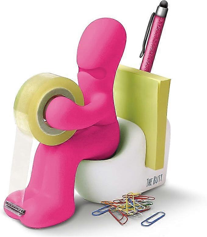 Office Supplies - Fun Tape Dispenser - Fun and Cool Desk Accessories Holder with Roll of Tape, Paper Clips, Sticky Notes and Pen Included (PINK)