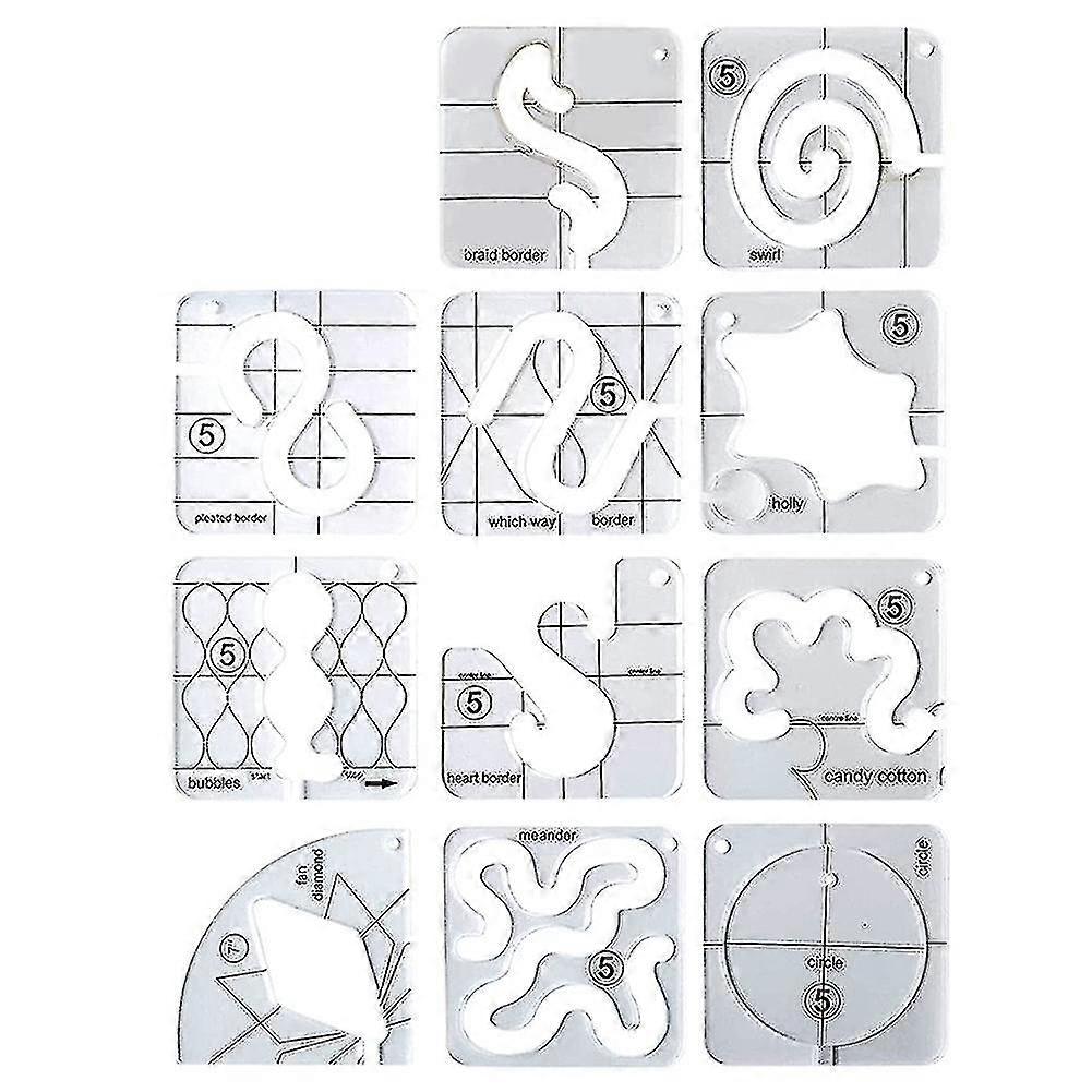 11pcs Free-motion Quilting Template Set-sewing Ruler & Clear Mark Acrylic Ruler & Ironing Ruler For
