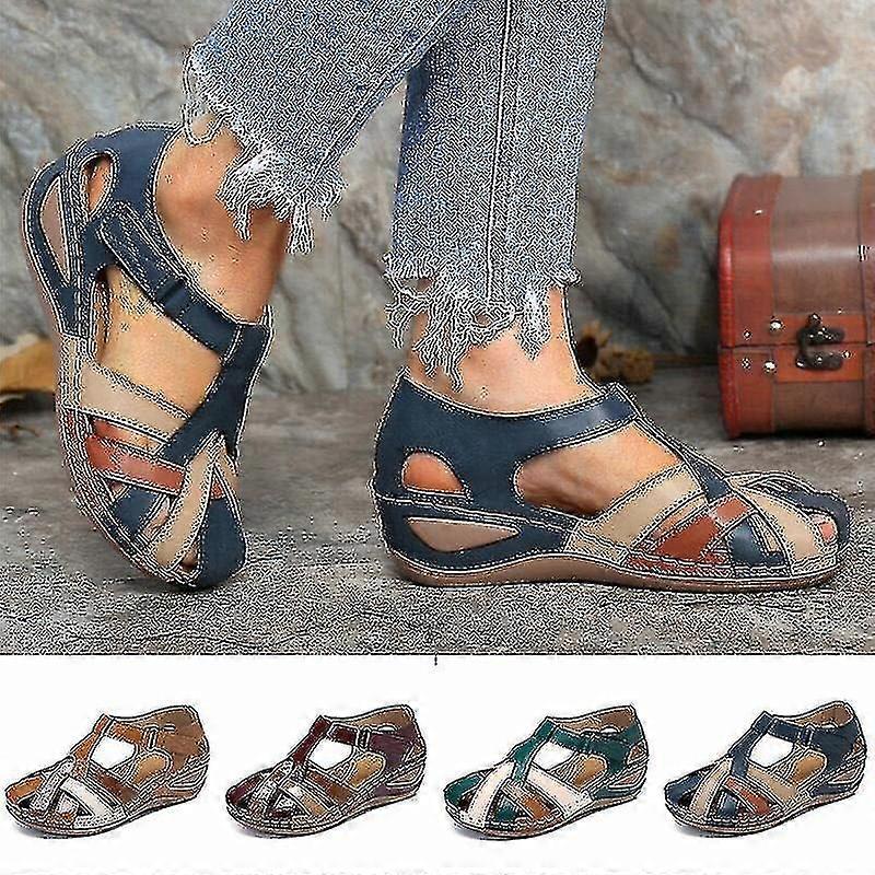 Lollita Orthopedic Plus Sandale Pu Leather Retro Arch Support Comfy Round Toe Sandale pentru femei Toe Tw