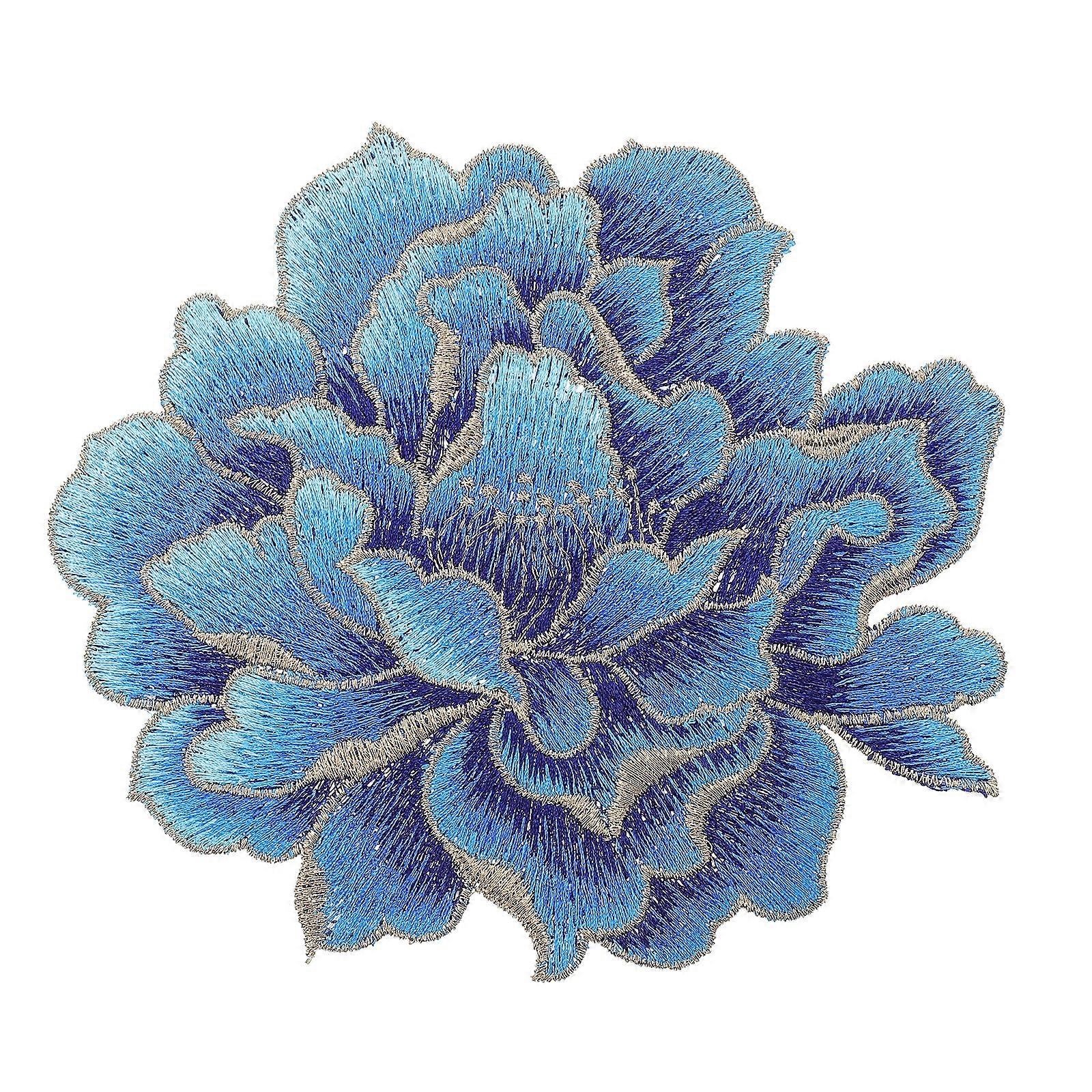 Blå jeans broderede badges Sy patches Pæon Blomst Broderi Patch Blå Applikation Patch