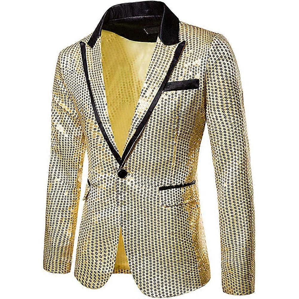 Giacca di paillettes da uomo oro glitter blazer slim fit