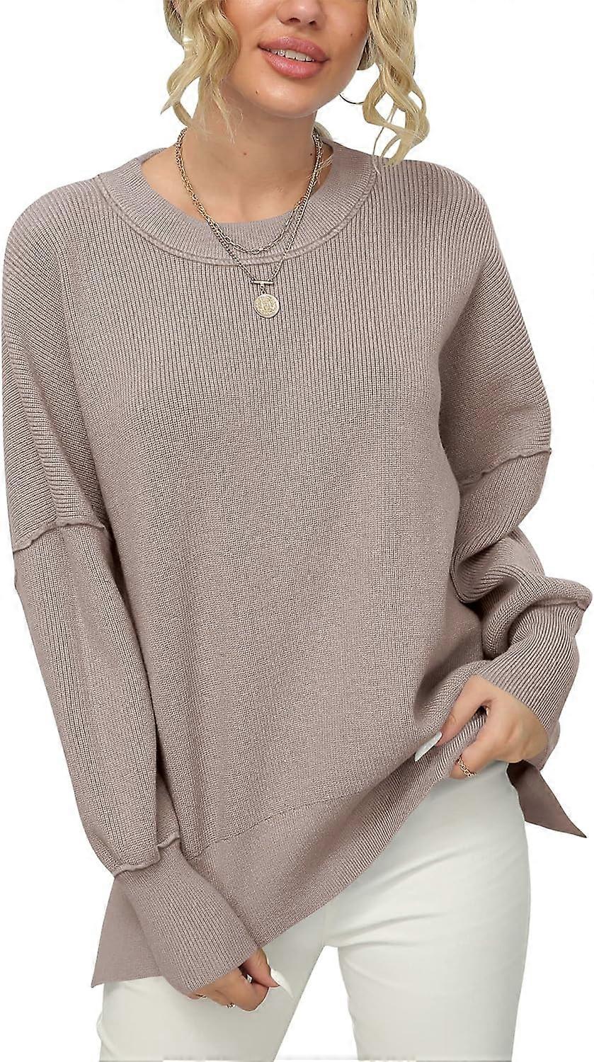Women's Crewneck Batwing Sleeve Oversized Ribbed Knit Pullover Sweater Top