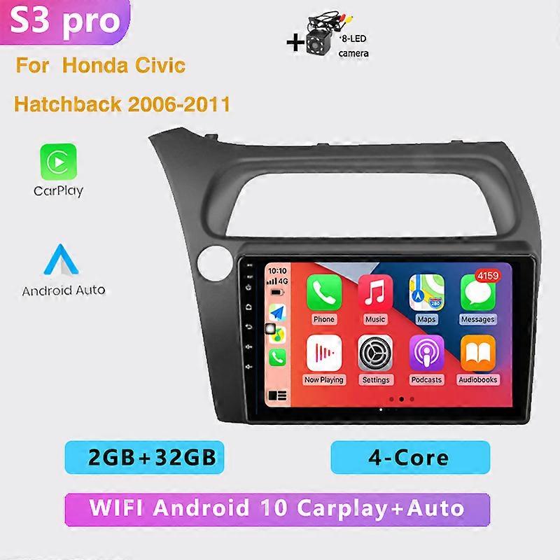 2DIN 4+64G Car radio Android multimedia player Carplay Auto GPS navigation NO DVD for Honda Civic Hatchback 2006 2007 2008-2011