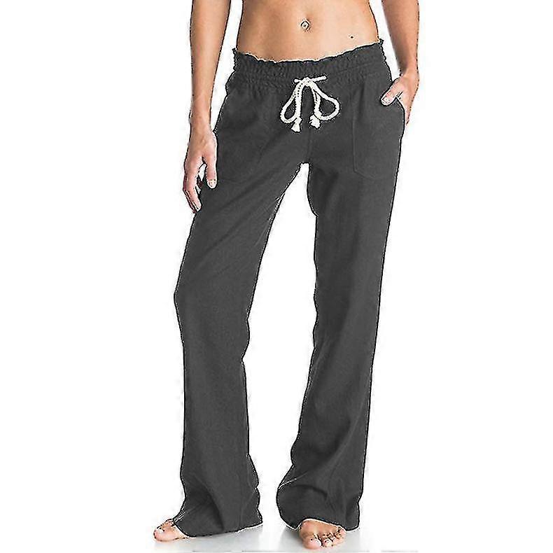 Pantaloni Donna In Cotone E Lino A Gamba Larga - Vita Alta Elastica Con Tasche, Comodi E Casual, Taglie Forti - 3