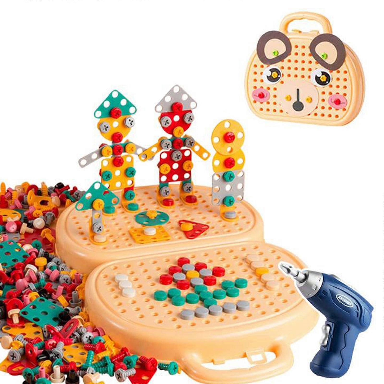 Educational Wooden Puzzle Mosaic Toy Set Toy With Drill Tool Set Building Block