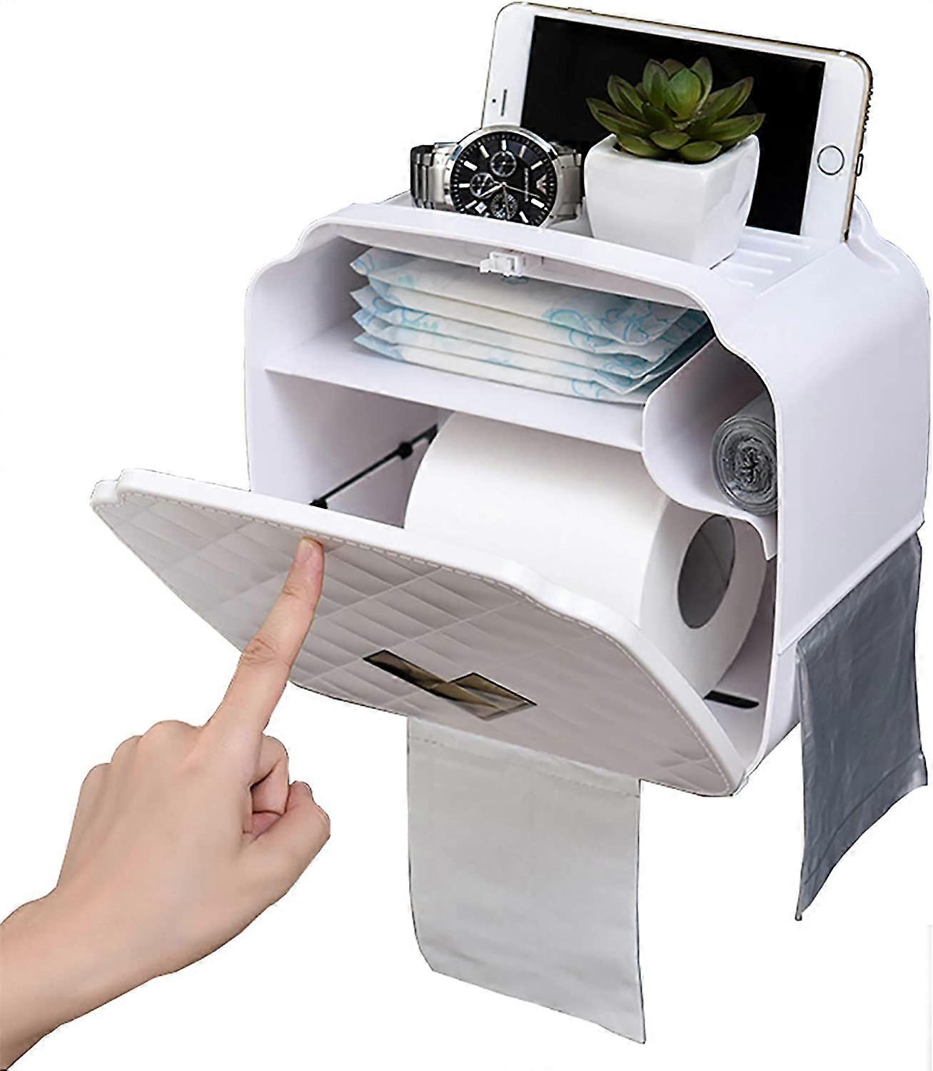 Toilet Paper Holder, Wall Mounted Toilet Paper Holder, Waterproof/Dustproof Paper Dispenser and Roll Holder-Bathroom/Toilet (White)