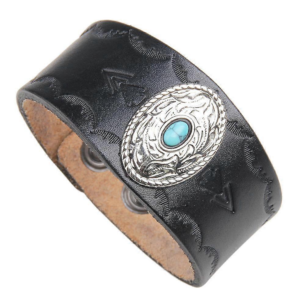 Black Rock Punk Leather Bracelet Embossed Pattern