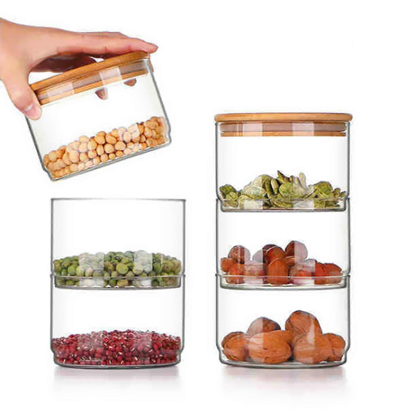 Stackable Glass Jars With Bamboo Lids,airtight Sealed Storage Containers Canisters For Kitchen