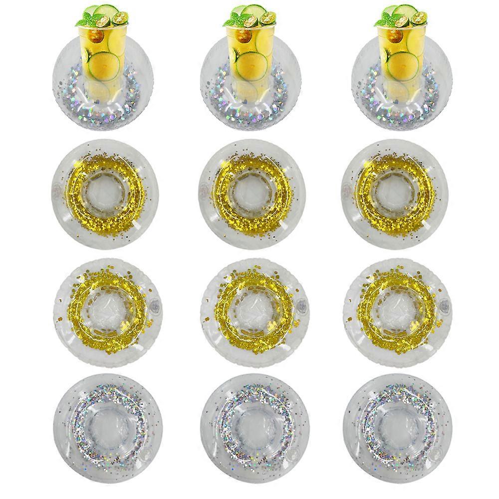 12pcs Inflatable Drink Holder Glitter sequins Drink Pool Floats Inflatable Coasters Drink Holders