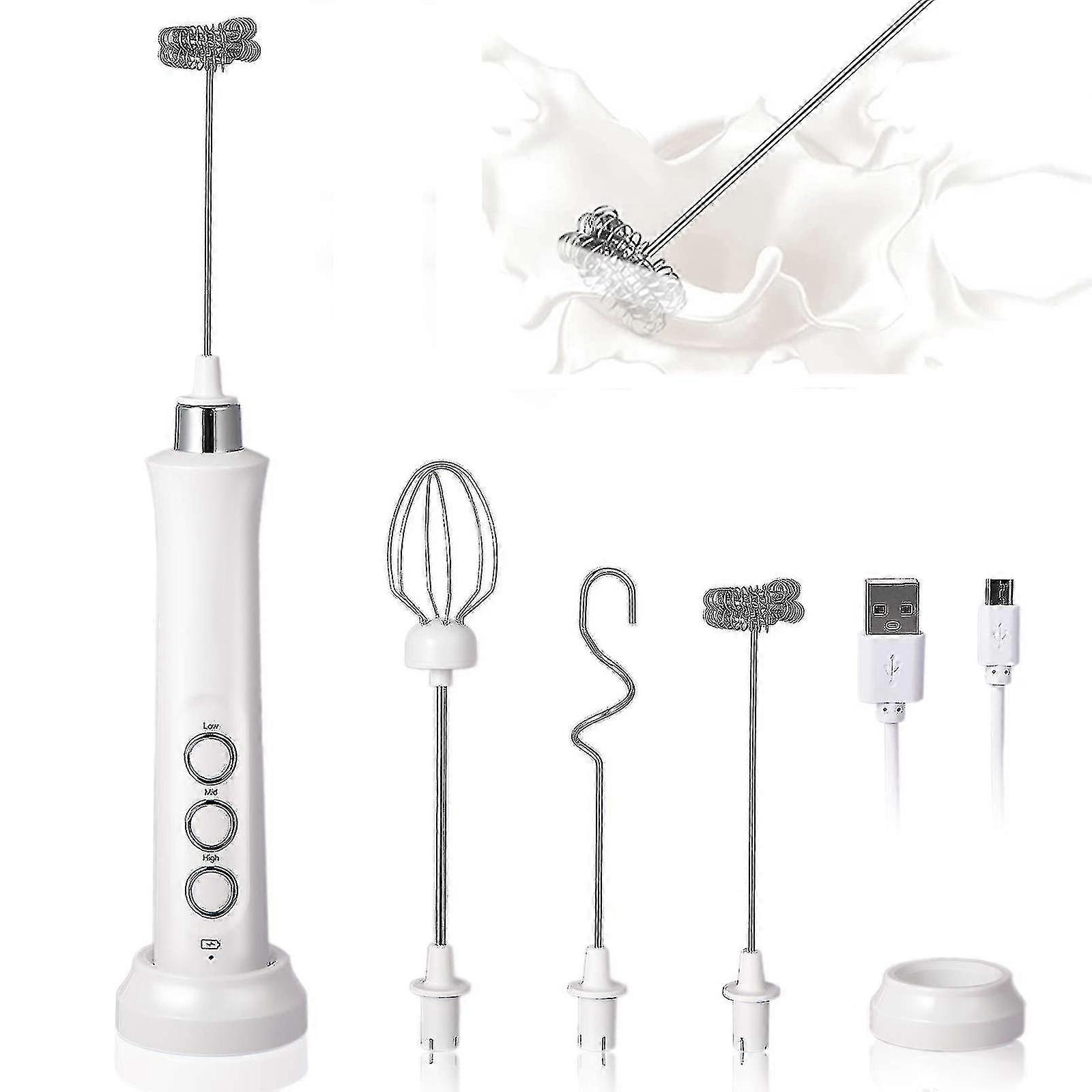 Milk Frother Handheld, 3-speed Usb Rechargeable Electric Whisk, Mini Foamer, With 3 Stainless Whisks Perfect For Bulletproof Coffee,lattes,cappuccino