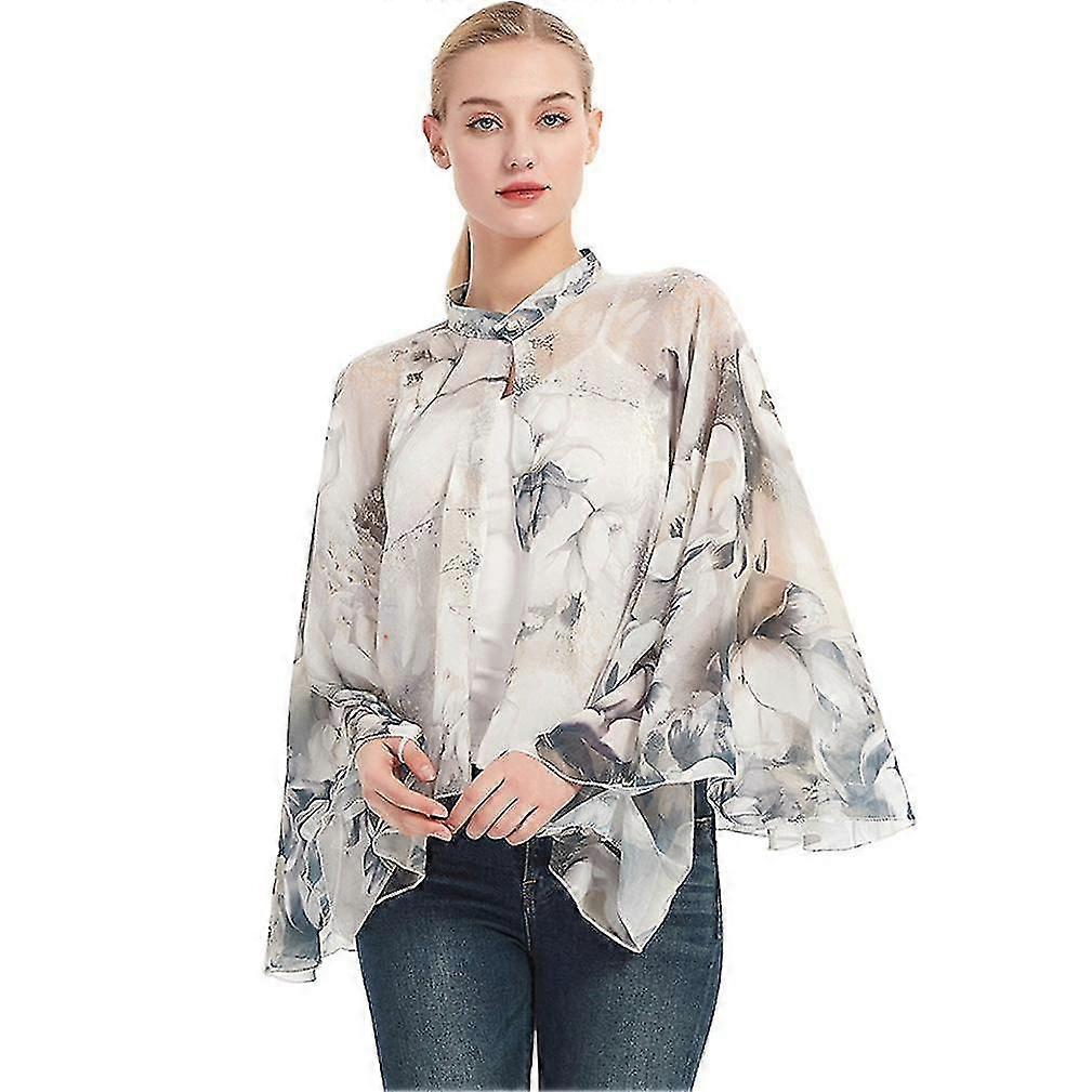 Flower chiffon poncho top sun protection shawl