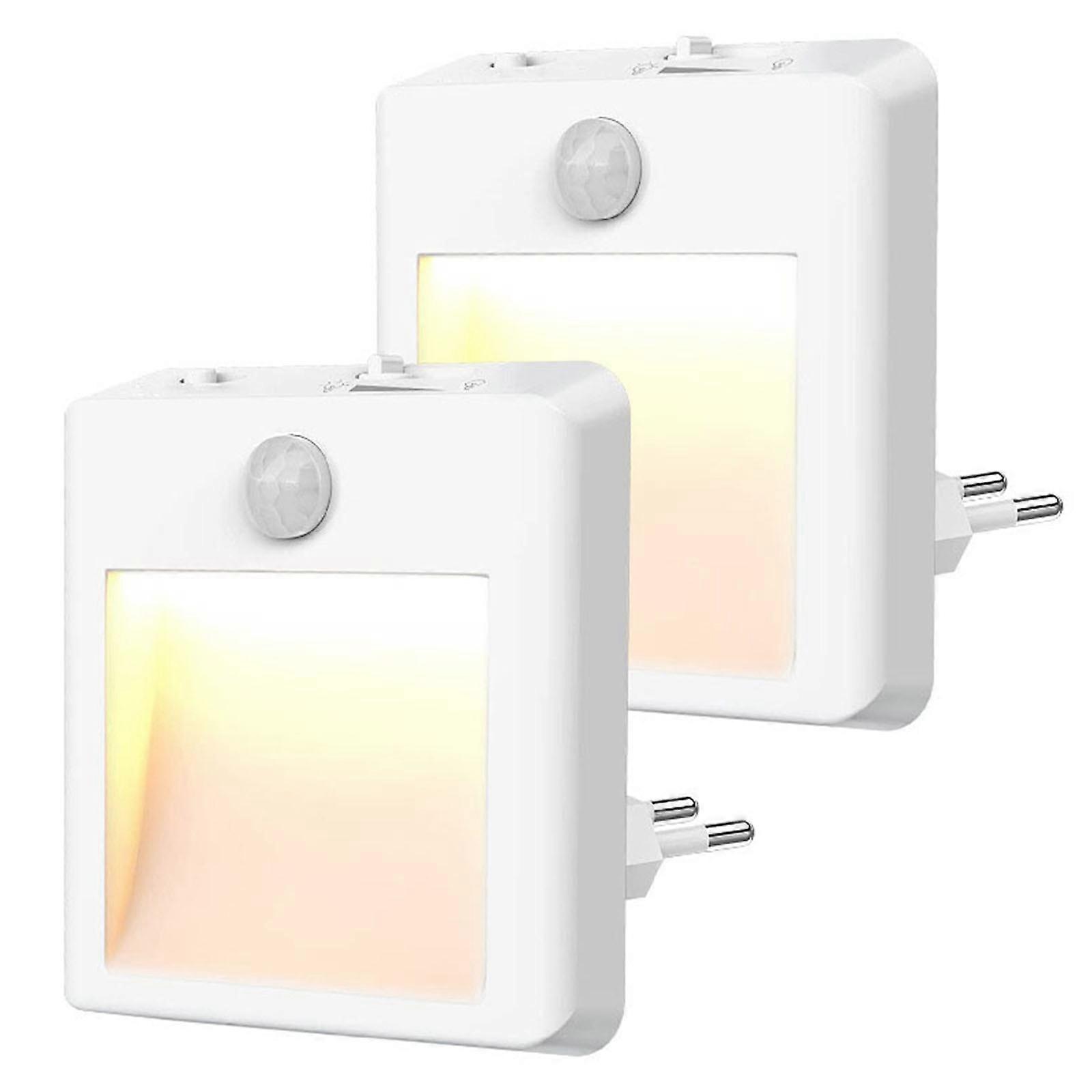 2pcs Plug-in LED Night Light with Motion Sensor Warm White EU Plug