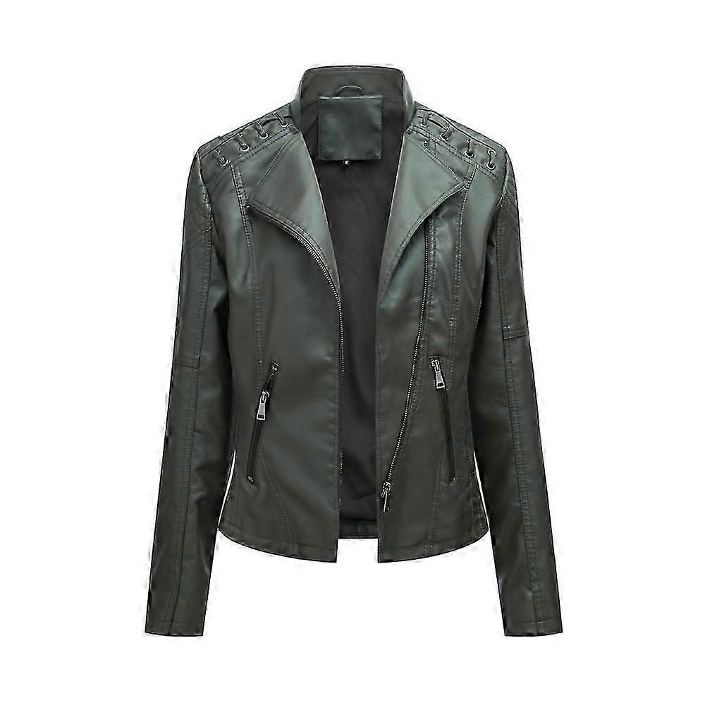 Vår Höst Läderjacka Kvinnor Slim Fit Motor Biker PU Läder Kort Kappa Stativ Krage Damer Dragkedja Ytterkläder Ny