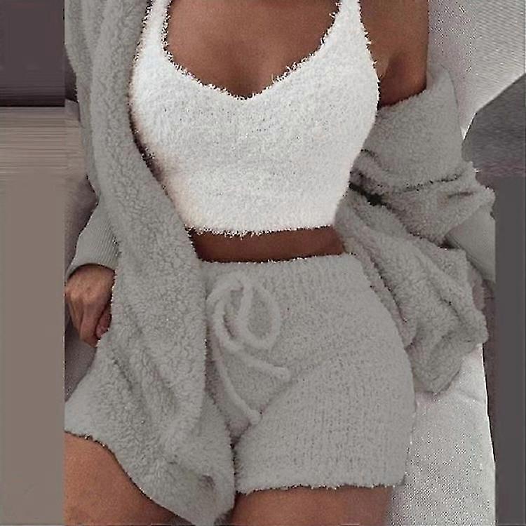 3 قطع أفخم بيجامات مجموعة النساء أفخم سترة معطف السراويل عارضة Loungewear مجموعة