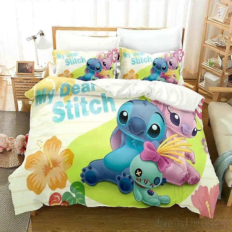 x1719 LakanTecknad anime s Kawaii Stitch Tryckt Påslakan Set HD Täcke Överdrag för barn Sängkläder Sängkläder Sovrum Dekor 3-delad Beddin