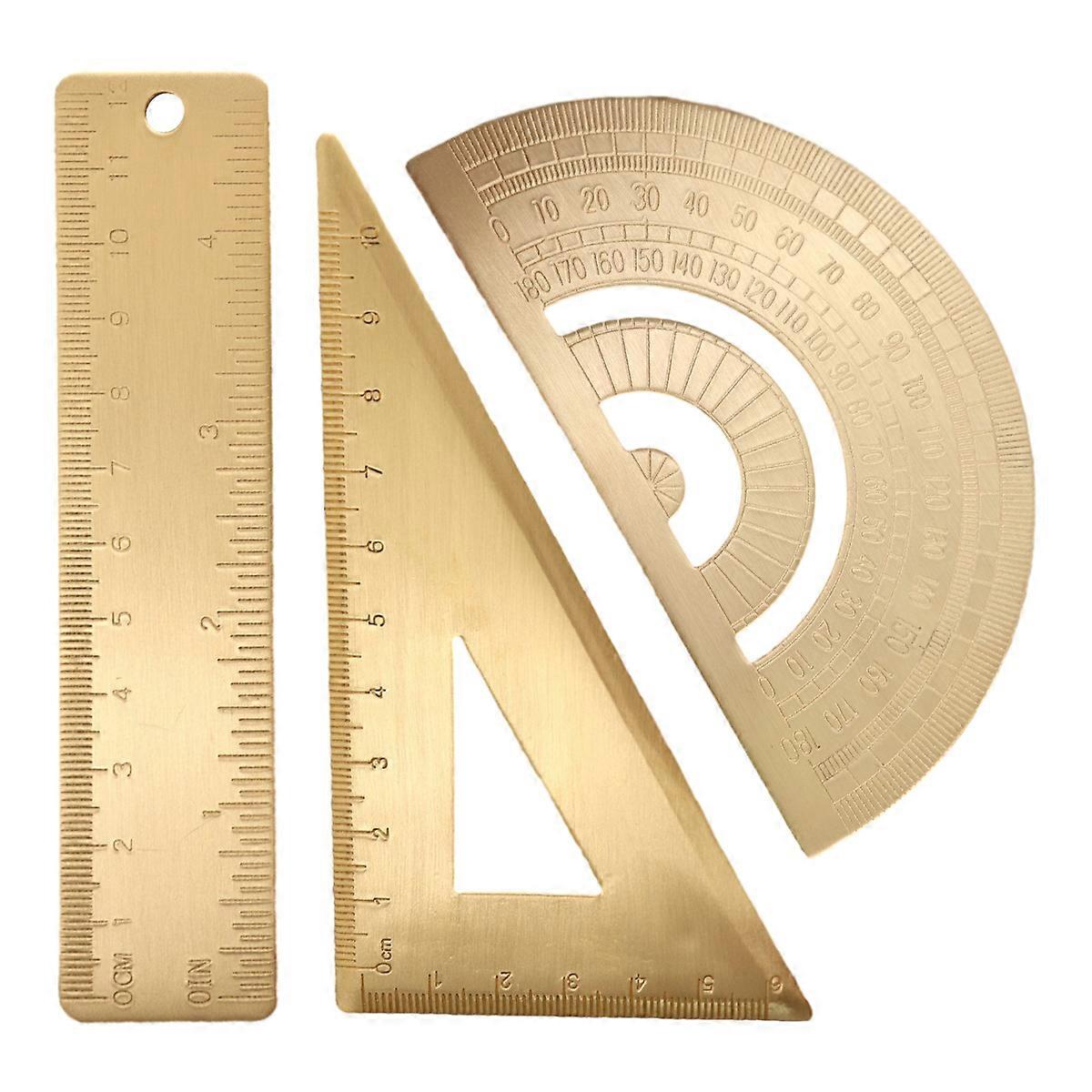 3-pack brass triangle ruler protractor set for teaching