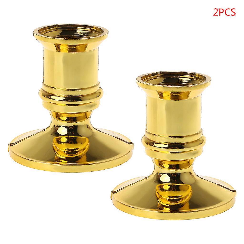2pcs Plastic Gold Plated Candle Base Holder Pillar Candlestick Stand For Electro  Light Grey